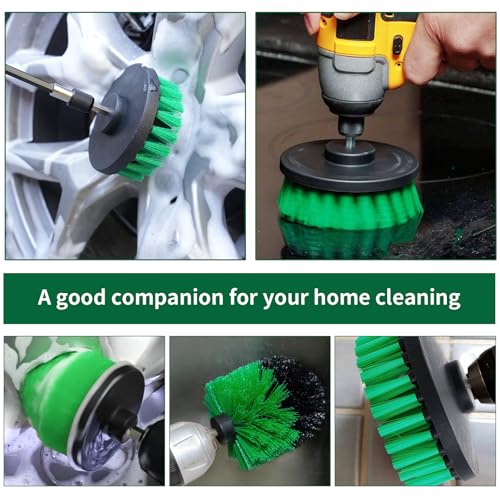 8 Pcs Drill Brush Attachment Set, Power Cleaning Scrub Brush Kit with Extend Long Attachment, All Purpose Drill Scrub Brushes for Car, Grout, Floor, Tub, Bathroom and Kitchen (Green) - color: Green
