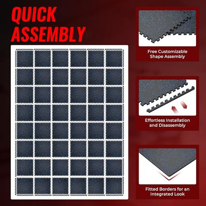SUPERJARE 0.79'' Extra-Thick 48 Pcs 192 Sq Ft Exercise Equipment Mats - color: Black/Blue, size: 48 Tiles (192 Sq Ft)