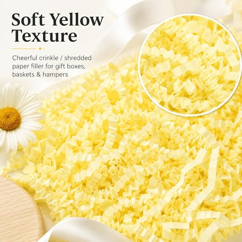 STRBOXONG Light Yellow Crinkle Paper Filler 1 LB, Recyclable Crinkle Cut Paper Shred for Easter Baskets, Spring Gift Boxes, Baby Shower Favors, Party Supplies, DIY Crafts and Gift Packaging - color: Light Yellow