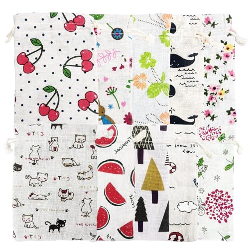 Cotton Drawstring Gift Bags 5x7, 10 Pack Colorful Pouches for Favors - color: Cartoon (Pack of 10)