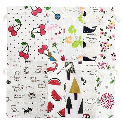 Cotton Drawstring Gift Bags 5x7, 10 Pack Colorful Pouches for Favors - color: Cartoon (Pack of 10)