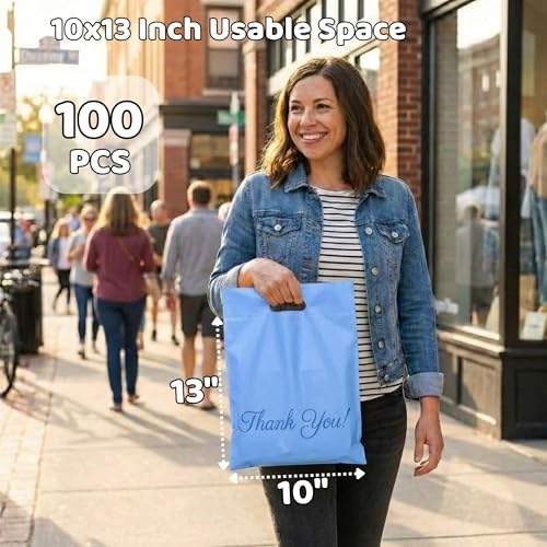 Donyson Blue Poly Mailers with Handle, 10x13, 100 Pack, Packaging Bags - color: Blue, size: 10x13 (100 Pack)