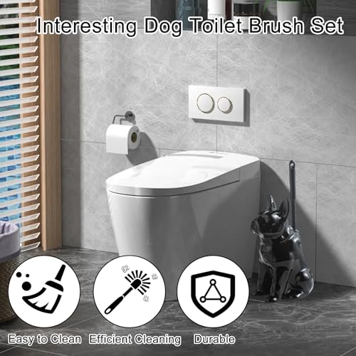 Comeon Ceramic Dog Black Toilet Brush and Holder Set with Plastic Handled - color: Black, size: Dog