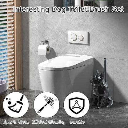 Comeon Ceramic Dog Black Toilet Brush and Holder Set with Plastic Handled - color: Black, size: Dog