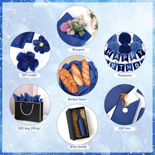 woric 160 Sheets Navy Tissue Paper for Gift Bags 20 X 14 Inches - color: Navy Blue