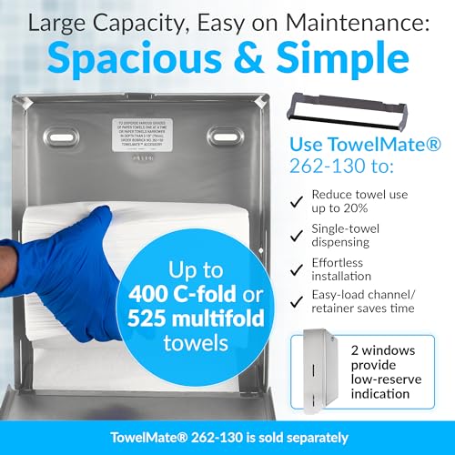 Bobrick B-262 Surface Mounted Paper Towel Dispenser - Stainless Steel Commercial Bathroom Towel Dispenser with Tumbler Lock 400 C-Fold or 525 Multifold Capacity, (Pack of 6) - size: 14" (Pack of 6), style: Tumbler Lock