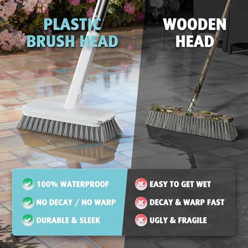 AIR U+ Concrete Scrub Brush, Long Handle, 7-Row Wire Bristles, Squeegee