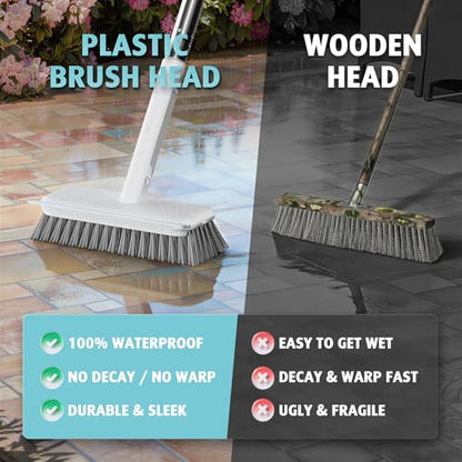 AIR U+ Concrete Scrub Brush, Long Handle, 7-Row Wire Bristles, Squeegee