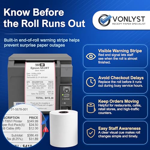 3 1/8 x 230 Thermal POS Rolls for Epson Printers, BPA Free Thermal Printing Compatible with TM-T88 TM-T70 TM-T80 TM-T85 TM-H6000 T90 Series, Credit Card Machine & POS Printer Supplies, Pack of 24 - size: 24 rolls