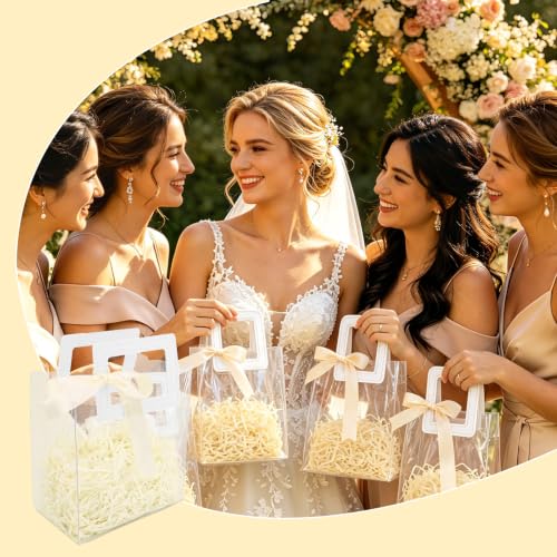 KEUKORZ 12 PCS Clear PVC Gift Bags with Handles Reusable Transparent - color: White