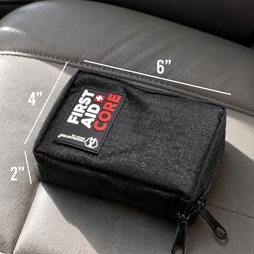 Uncharted Supply Co. First Aid Core – Travel-Size First Aid Kit with 30+ Pieces, Water-Resistant Nylon Pouch, MOLLE Attachment & Labeled Pockets – Compact Emergency Kit for Purse, Locker, Bag