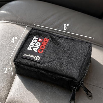 Uncharted Supply Co. First Aid Core – Travel-Size First Aid Kit with 30+ Pieces, Water-Resistant Nylon Pouch, MOLLE Attachment & Labeled Pockets – Compact Emergency Kit for Purse, Locker, Bag