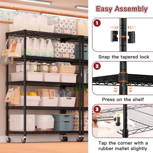 PrimeZone 74" H Wire Shelving 1250lbs 5 Tier Storage Shelves with Wheels - size: 36" W x 14" D x 74" H