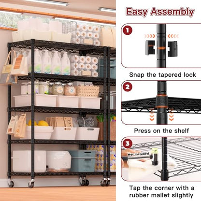 PrimeZone 74" H Wire Shelving 1250lbs 5 Tier Storage Shelves with Wheels - size: 36" W x 14" D x 74" H