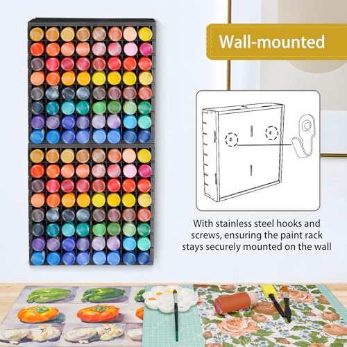 Krafetto 2 Pack 64-Grid Paint Organizer for 2 Oz Bottles, Wall Mount, Black - color: 2pcs black paint rack