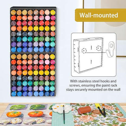 Krafetto 2 Pack 64-Grid Paint Organizer for 2 Oz Bottles, Wall Mount, Black - color: 2pcs black paint rack
