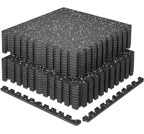 SUPERJARE 0.79'' Extra-Thick 18 Pcs 72 Sq Ft Exercise Equipment Mats - color: Black/Grey, size: 18 Tiles (72 Sq Ft)