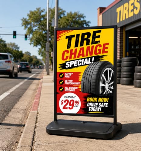 Heavy Duty Outdoor Sign Holder Stand 24"x36" with Water-Fillable Base & Wheels, Wind-Resistant Spring Design, Portable Sidewalk Poster Board Frame for Indoor & Outdoor Use (Fits ≤6mm Signs)(STAND ONLY) (1)