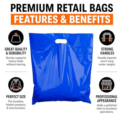 16x18 Large Plastic Shopping Bags for Small Business with Handles
