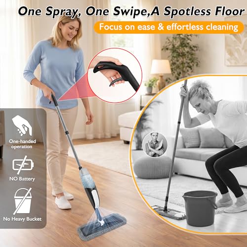 Spray Mop for Floor Cleaning: Microfiber Wet Dry Mops with 3 Washable Pads - color: Black