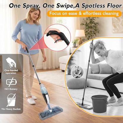 Spray Mop for Floor Cleaning: Microfiber Wet Dry Mops with 3 Washable Pads - color: Black