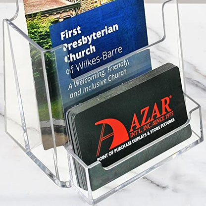 Azar Displays, 252922-100PK, Counter Trifold Brochure Holder with Horizontal Business Card Holder, Brochure Display Stand with Gift Card Pocket Flyer Holder Clear Card Display for Literature, 100-Pack - size: 100-Pack, style: Business Card Pocket