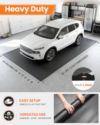 SEAL 6 x 20 FT Premium Garage Floor Mat, Solid 2.8mm Thick Lay-Flat Black Commercial Grade Heavy Duty Parking Mat for SUV, Sedan, Workshop, Water/Stain Resistant Runner (Embossed Diamond Plate) - size: 240"L x 72"W x 0.1"Th