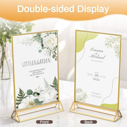 8 Pack Acrylic Sign Holder 5x7, Double Sided Gold Frames, Clear Acrylic Sign Holder Picture Frame, Vertical Table Menu Display Stand, Plastic Gold Picture Frames & Gold Table Frames for Wedding Party (Provide Non-slip Mats) - size: 8 Pack 5x7