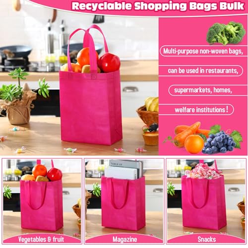 Windyun 50 Pcs Reusable Tote Bag Bulk 8 x 4 x 10 Inch, Rose Red - color: Rose Red