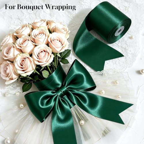 TONIFUL 3 Inch x 25 Yards Green Satin Ribbon Solid Gift Wrapping Ribbon - color: Green, size: 3 inch wide