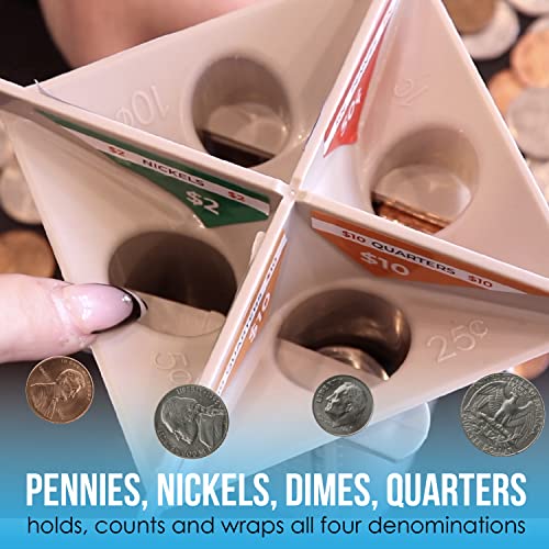 Nadex All-in-One Manual Coin Tender - Counter and Wrapper Tube with 32 Coin Wrappers | Great Storage and Organization Solution | Slots for Pennies, Nickels, Dimes, and Quarters