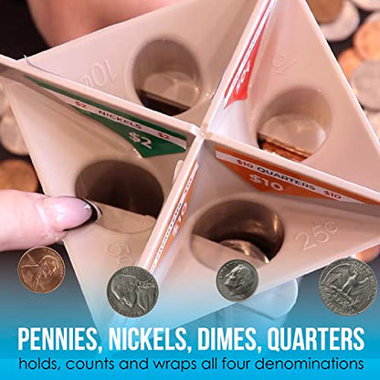 Nadex All-in-One Manual Coin Tender - Counter and Wrapper Tube with 32 Coin Wrappers | Great Storage and Organization Solution | Slots for Pennies, Nickels, Dimes, and Quarters