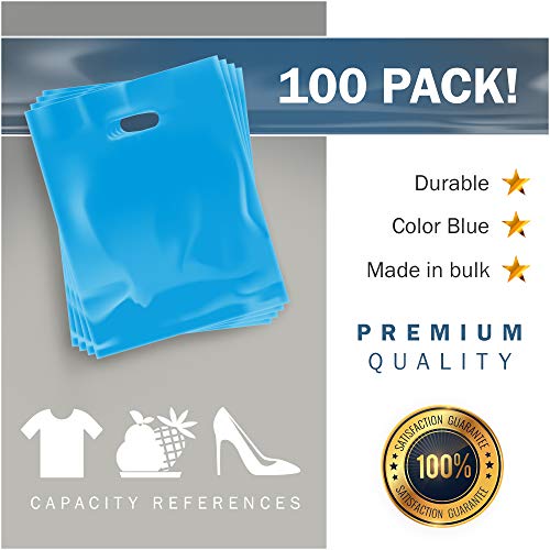 12x15 Blue Plastic Bags, Medium, Glossy Finish, 1.5 Mil Thick, 100 Pack