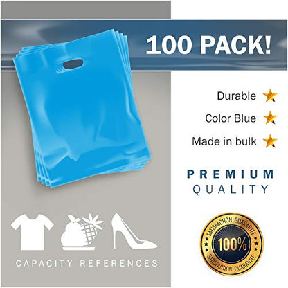 12x15 Blue Plastic Bags, Medium, Glossy Finish, 1.5 Mil Thick, 100 Pack