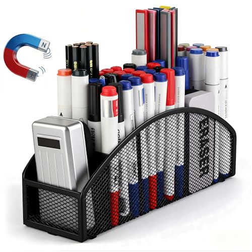 Magnetic Dry Erase Marker Holder for Whiteboard, 5 Slots Metal Pen Holder with Strong Magnets, 10inch Large Capacity Storage Basket Organizer for Office, School and Home (Black) - size: 5 Slots Magnetic Dry Erase Marker Holder(Black)
