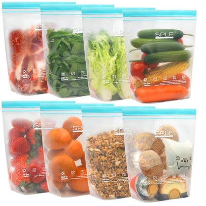 SPLF 8 Pack Reusable Gallon Freezer Bags Dishwasher Microwave Safe - size: Gallon