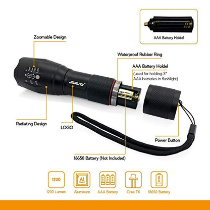 LED Flashlight High Powered – 1200 Lumens Bright Zoomable Spotlight or Floodlight - 5 Modes - Brightest Ultra Light, Pocket Size, Waterproof, Tactical - Camping, Travel, Emergencies