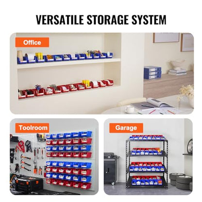 VEVOR Plastic Storage Bins 24 Pack (5 x 4 x 3-Inch), Hanging Stackable Storage Organizer Bins, Heavy Duty Stacking Containers for Closet, Garage, Office, or Small Parts Organization - style: Red&Blue-24PC-1L