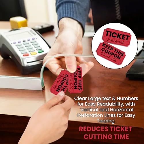 PM Company 2000 Pcs (1000 Pairs) Raffle Tickets Double Roll, 50/50 Red - color: Red