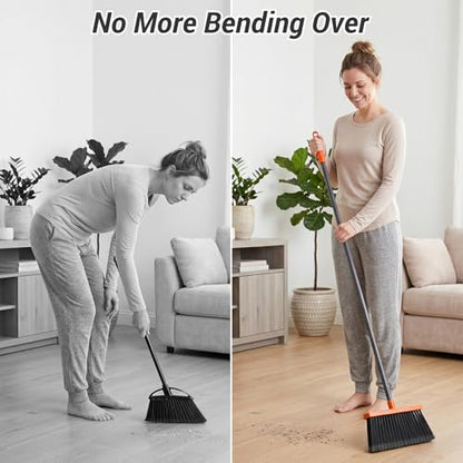 Broom with Dustpan Set for Pet Hair & Dust Cleanup, Orange & Gray - color: Orange & Gray