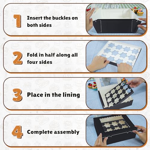 RYDDOY 4 Pack Black Cupcake Boxes, Hold 12 Count Cupcake, Cupcake Carriers - color: Black