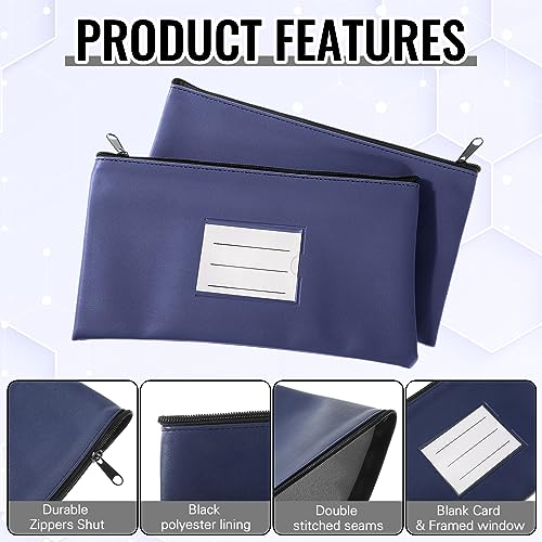 Paterr 6 Pcs Money Bags with Zipper PU Leather Deposit Bank Bag Security Money Pouch Receipt Holder Bank Pouch Wallet with Label for Cash Coin Makeup Cosmetics Bills Tickets, 11 x 6 Inch(Navy Blue) - color: Navy Blue
