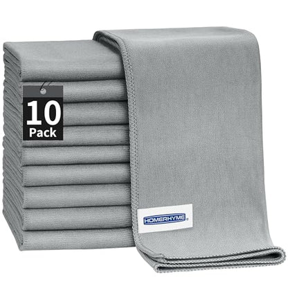 Microfiber Cleaning Cloth - 10 Pack Glasses Cleaning Cloth, 16" x 14" Window Cleaning Rags, Streak Free Lint Free Polishing Cloths Wipes for Eye Glass, Stainless Steel, Windshield, Grey - color: Grey, size: 16" x 14"