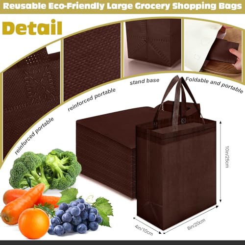 Windyun 50 Pcs Reusable Tote Bag Bulk 8 x 4 x 10 Inch, Brown - color: Brown