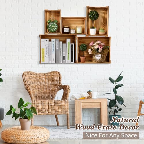 CroBlissful 5 Pack Wooden Crates for Display Nesting Crates, Natural - color: Natural