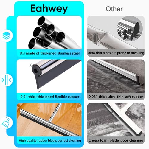 Professional Heavy-Duty Floor Squeegee, 15" Wide Silicone Blade & 19"-59" Adjustable Pole, for Garage Floor, Driveway, Tile & Patio – Effortless Water Removal, Rust-Proof