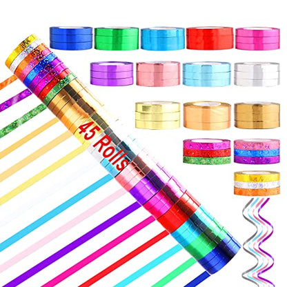 45 Roll Curling Ribbon for Gift Wrapping Shiny Ribbons Metallic Balloon Ribbon for Crafts Bows Presents Florist Wedding Party Festival Art Craft Decor, 11 Yards Per Roll, 3/16 Inch Wide 3/16" - Set3 - size: 3/16" - Set3