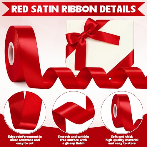 1 in 30 Yards Red Ribbon for Gift Wrapping Wedding Valentine Christmas - color: Red, size: 1 inch