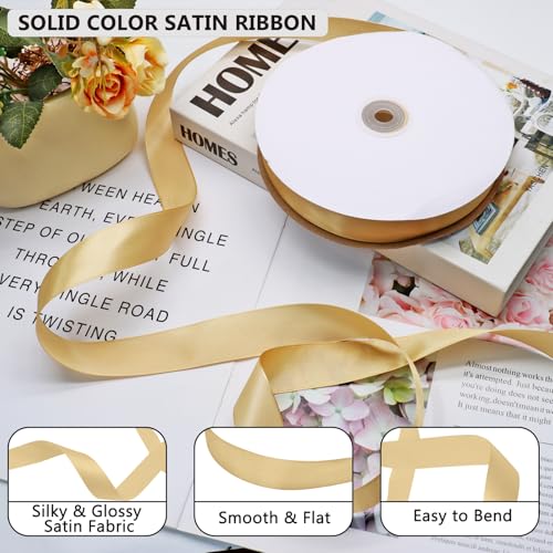 Gold Satin Ribbon 1 Inch 100 Yards, for Wedding Gift Wrapping - color: Gold