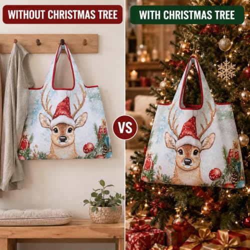 Foldable Grocery Tote Bag, Sunflower Print Shoulder Bag for Errands Travel - color: A3-christmas Reindeer